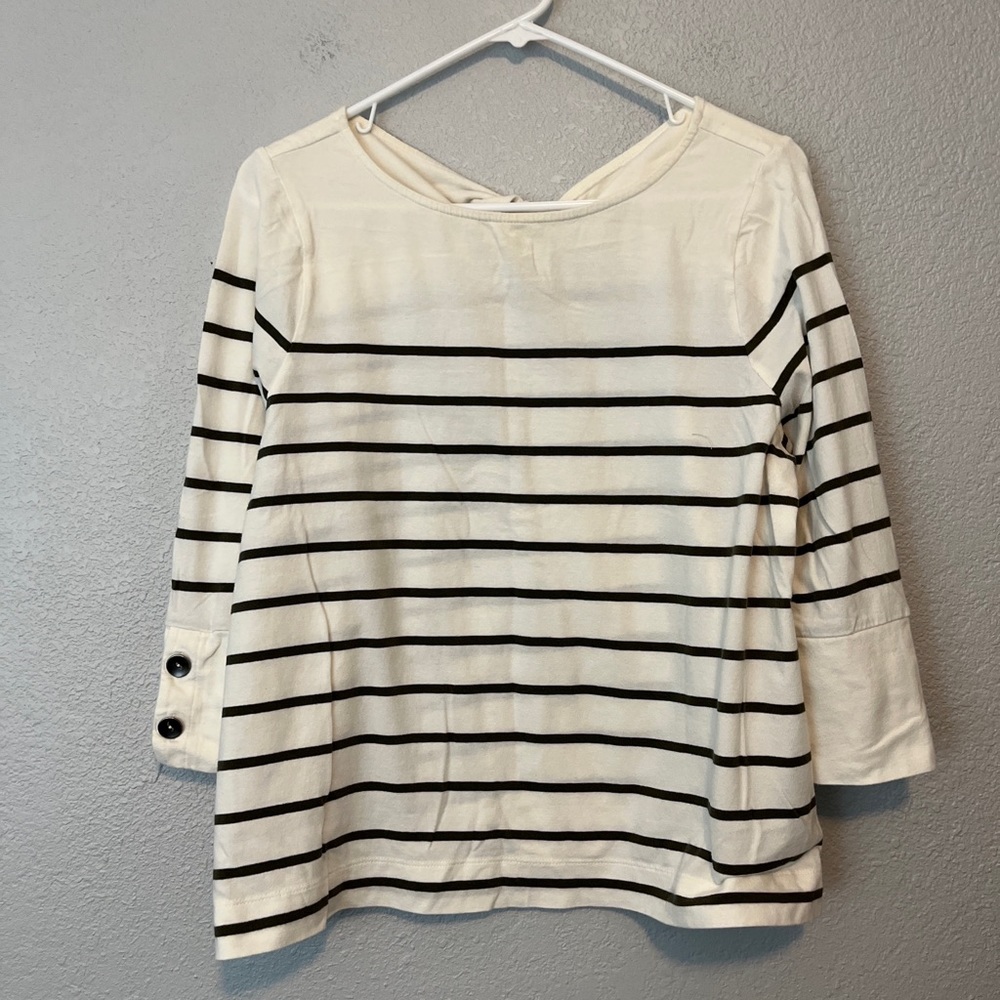 J. JILL Striped Knit Tie-back Top Cotton/Spx Cream/Olive Size Large